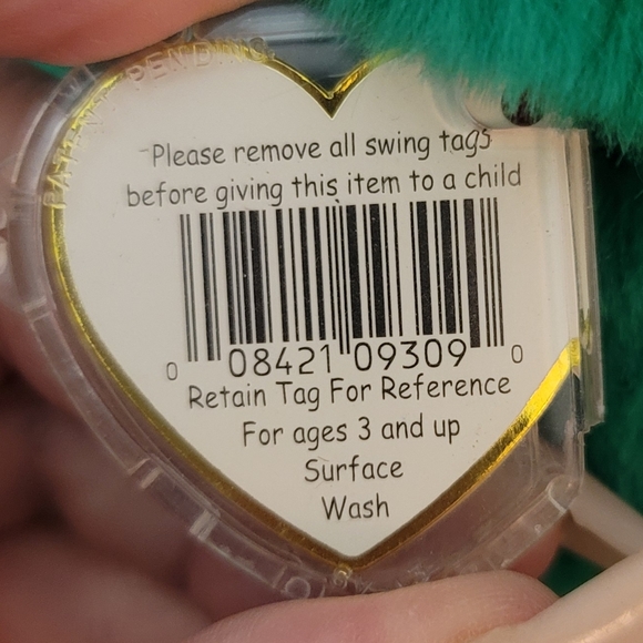 TY BEANIE BABY Erin *ULTRA RARE *Vtg Collectible  Green  BEAR 1996 14" NWT - Picture 10 of 10